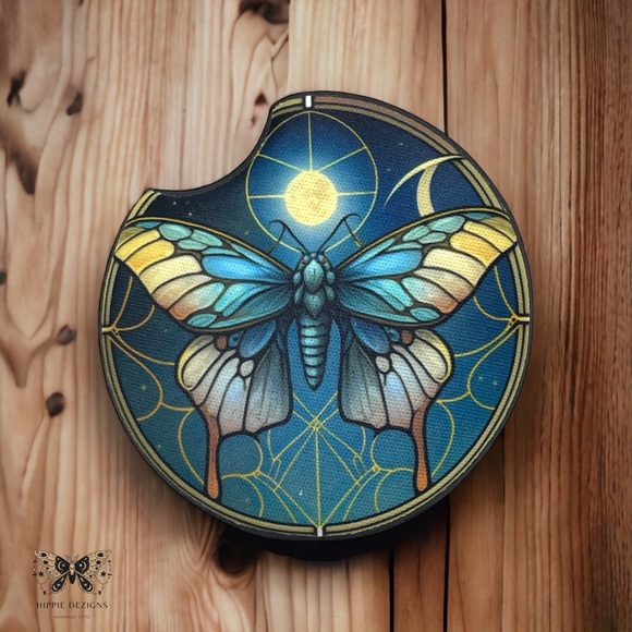 Stained Glass Moth Car Coaster Set | Car Accessories - Picture 2 of 9